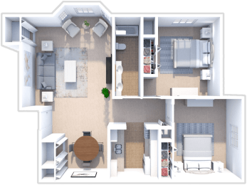 2 bedroom, 1 bath Spruce floor plan at Ashton Pines apartments