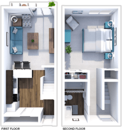 1 bedroom, 1 bath floor plan at San Rafael Townhomes