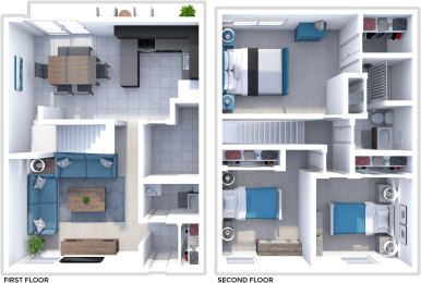 Floor Plan  3 bedroom, 1-1/2 bath floor plan at San Rafael Townhomes