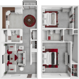 a floor plan of a house with bedrooms and a living room