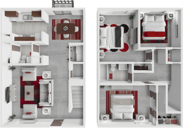 a floor plan of a house with bedrooms and a living room
