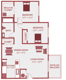 Floor Plan  waukegan il apts with two bedrooms