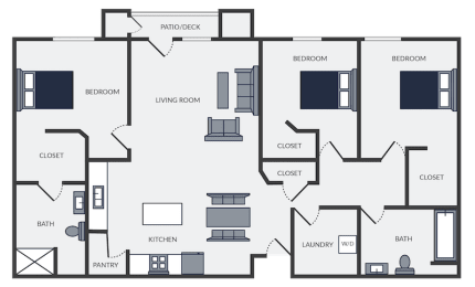a floor plan of a 3 bedroom apartment