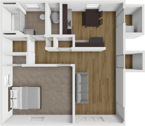 a 3d drawing of the interior of a house with a kitchen and living room