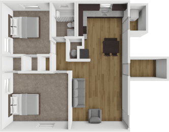 a 3d drawing of the interior of a house with a bedroom and a living