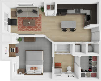 The Depot 1 bedroom, 1 bath floor plan