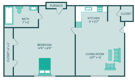 The Hills apartments Junior 1 bedroom floor plan