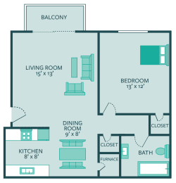 The Hills apartments Executive 1 bedroom floor plan