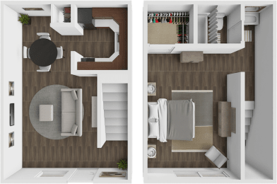 a floor plan of a apartment with one bedroom and a bathroom