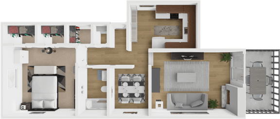 a floor plan of a house with a bedroom and a living room