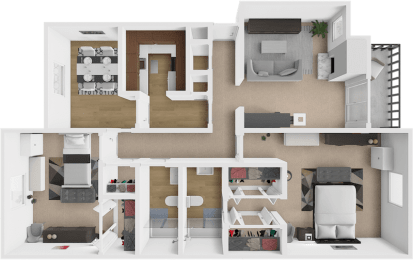 a 3d rendering of the interior of a house with furniture and floor plans
