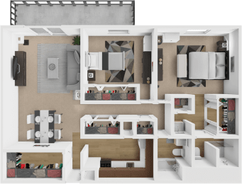 a rendering of a 3d floor plan of a house