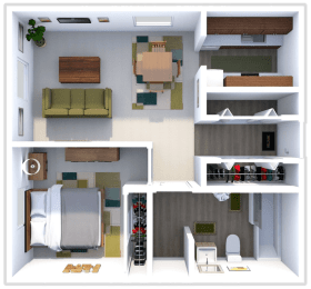 1 bed 1 bath floor plan at village green apartments