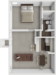 a floor plan of a bedroom with a bathroom and a living room