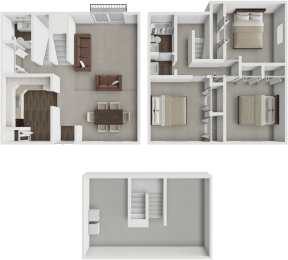 a 3d rendering of a floor plan and a model of a house
