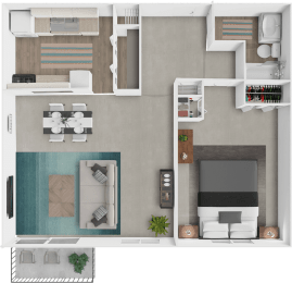 a floor plan of a house with a bedroom and a living room