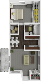 one bedroom floor plan at Walnut Creek Apartments