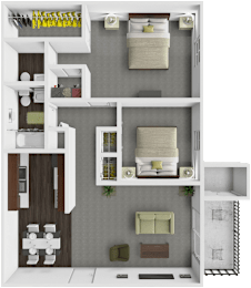 two bedroom floor plan at Walnut Creek Apartments