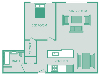  Floor Plan 1 Bedroom 1 Bath    742 sq ft