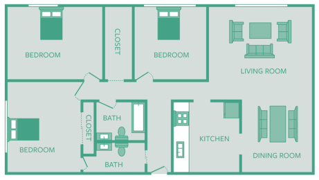  Floor Plan 3 Bedroom 1.5 Bath    1160 sq ft