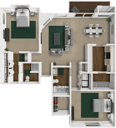 2 bed 2 bath Cedar Crest floor plan
