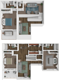 a floor plan of a house with a bedroom and a living room
