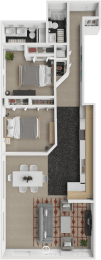 a floor plan of a house with a bedroom and a living room