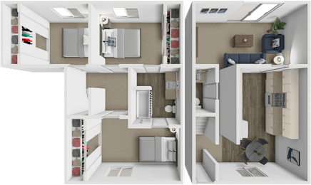 Yorktown 3 Bed floor plan at Williamsburg Way Apartments
