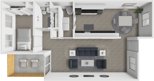 1 bed 1 bath floor plan at West Winds