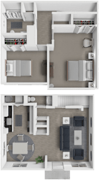 2 bed townhome floor plan at West Winds