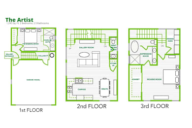 A diagram of a three-story house layout.