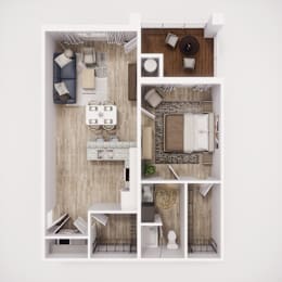 One Bedroom, one bathroom Apartment Home with open living room and kitchen