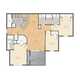 A floor plan of a house with labeled rooms and dimensions.