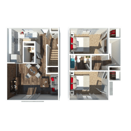 two views of a model of a house with different floor plans