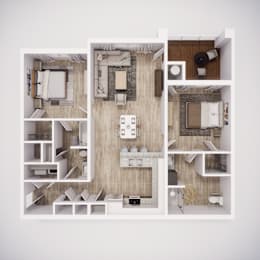 Two Bedroom, Two Bathroom Apartment Home with Open Living and Kitchen area