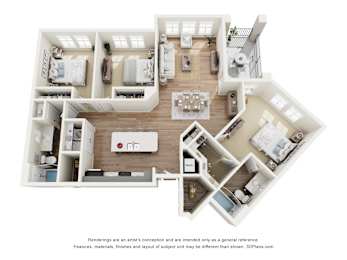 A 3D Floorplan of an apartment at Lofts at Seacrest Beach.
