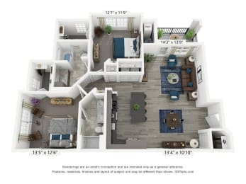 The Chapman is a 2 bedroom, 2 bathroom floor plan at 8 West in Greensboro, NC
