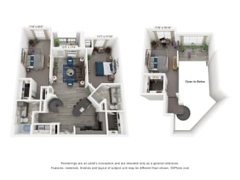 The Ace is a loft-style 2 bedroom, 2 bathroom floor plan at 8 West in Greensboro, NC