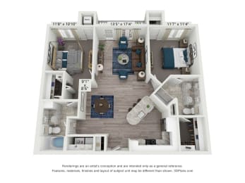 The Piedmont is a 2 bedroom, 2 bathroom floor plan at 8 West in Greensboro, NC