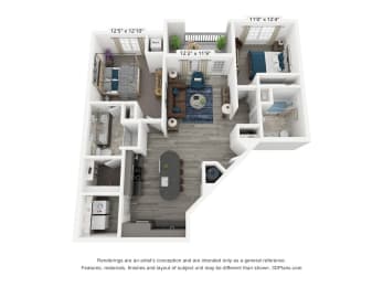 The Provision is a 2 bedroom, 2 bathroom floor plan at 8 West in Greensboro, NC