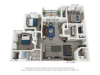 The Hadley is a 3 bedroom, 2 bathroom floor plan at 8 West in Greensboro, NC