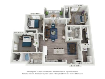 The Haven is a 3 bedroom, 2 bathroom floor plan at 8 West in Greensboro, NC