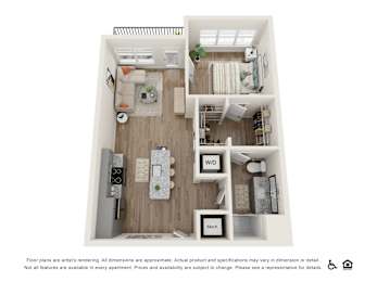 One bedroom floor plan with luxury vinyl throughout and hard surface countertops