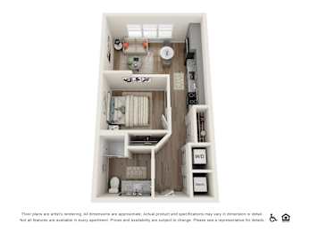 S1 floor plan with an open layout and washer and dryer included
