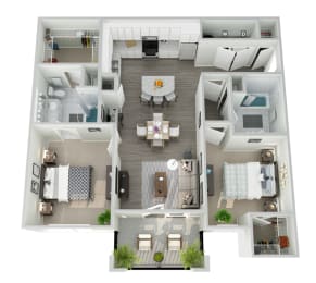 bedroom floor plan an open concept living room and dining area with a fireplace and a balcony