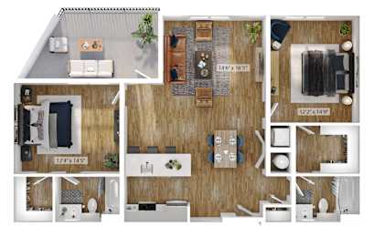 A series of images showing different room layouts with dimensions.