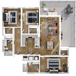 A floor plan of a house with a living room, kitchen, and bathroom.