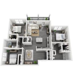 a furnished apartment with a bedroom and a living room