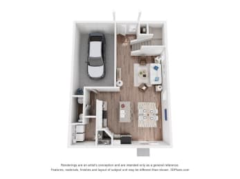 a floor plan of a 1 bedroom floor plan with a bathroom and a living room