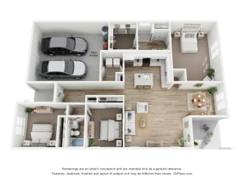 a stylized floor plan of a 1 bedroom apartment
